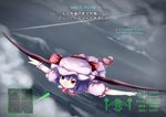  ace_combat bow cloud condensation_trail flying gameplay_mechanics hat heads-up_display mountain parody radar rain remilia_scarlet sky solo touhou translated tsubasa_(abchipika) wings 