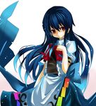  blue_hair bow dress gintarou_(kurousagi108) hinanawi_tenshi long_hair red_eyes ribbon solo touhou 