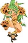  animal_ears animal_print blade_(galaxist) cat_ears cham_cham claws gloves green_eyes green_hair highres long_hair monkey no_panties open_mouth paku_paku paw_gloves paw_shoes paws queen's_gate samurai_spirits shoes snk tail tiger_print 