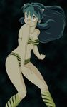  1girl bikini blue_eyes bra breasts female green_hair highres horns legs lingerie long_hair lum oni smile solo swimsuit thighs underwear urusei_yatsura 