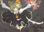  blonde_hair darkness hair_ribbon necktie outstretched_arms red_eyes ribbon rumia sasurai_susuki short_hair solo spread_arms touhou 