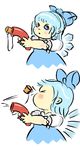  bad_anatomy blue_eyes blue_hair bow cirno closed_eyes comic failure gun hair_bow lowres non-web_source pop_gun silent_comic touhou toy toy_gun weapon wings 