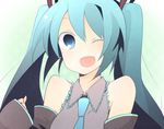  aqua_hair blue_eyes hatsune_miku kinokosuke long_hair necktie one_eye_closed solo twintails upper_body vocaloid 