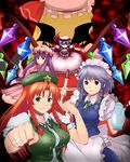  bad_id bad_pixiv_id braid flandre_scarlet hat hong_meiling izayoi_sakuya multiple_girls namine0079 patchouli_knowledge remilia_scarlet scarlet_devil_mansion touhou twin_braids wings 