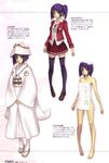  absurdres alternate_costume ar_tonelico ar_tonelico_ii barefoot black_legwear blue_hair bow costume_chart dress hair_bow hair_ornament hair_ribbon hat highres japanese_clothes kimono legs loafers luca_truelywaath nagi_ryou naked_towel official_art pleated_skirt ponytail purple_hair ribbon sandals scan shoes short_hair side_ponytail skirt smile solo thighhighs towel tsunokakushi uchikake wedding_dress yellow_eyes zettai_ryouiki 