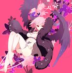  barefoot black_wings bug butterfly demon_girl error feet flower gin_(oyoyo) highres horns insect legs panties pink_eyes pink_hair pixiv_fantasia pixiv_fantasia_4 plantar_flexion side-tie_panties solo thighhighs toeless_legwear underwear white_legwear wings wrong_feet 