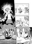  angry bat_wings bleeding blood bow broken_teeth comic dress failure fang futatsuki_hisame greyscale hat head_wings highres koakuma long_hair missing_teeth monochrome multiple_girls patchouli_knowledge remilia_scarlet scared short_hair silent_comic spell_break surprised touhou vampire wings 