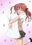  brown_hair closed_eyes hug long_hair muku_(dgenerationx) pillow school_uniform shirai_kuroko solo sweater_vest to_aru_kagaku_no_railgun to_aru_majutsu_no_index twintails 