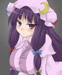  :&lt; blush breasts hat large_breasts oro_(zetsubou_girl) patchouli_knowledge purple_eyes purple_hair ribbon solo touhou 