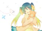  bad_id bad_pixiv_id blush happy hatsune_miku long_hair multicolored_hair nabisuke open_mouth ribbon simple_background smile solo stuffed_animal stuffed_toy teddy_bear twintails vocaloid 