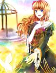  alternate_hairstyle bad_id bad_pixiv_id beatrice blonde_hair blue_eyes bug butterfly dress flower frills hair_down hair_ornament highres insect long_hair solo umineko_no_naku_koro_ni 