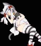  animal_ears ar_tonelico ar_tonelico_iii bandage_over_one_eye bandages black_hair bow cat_ears cat_tail closed_eyes coquette coquette_(cosplay) cosplay filament maid maid_headdress sleeping solo striped striped_legwear tail taramo thighhighs 
