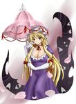  breasts cleavage elbow_gloves eyes gap gloves hat large_breasts long_hair red_eyes solo touhou umbrella white_gloves yakumo_yukari zaxwu 