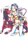  blue_eyes elite_four highres horns houndoom karin_(pokemon) midriff pokemon red_eyes 