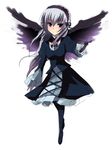  bad_id bad_pixiv_id boots chirosuke dress feathers frills hairband highres long_hair purple_eyes rozen_maiden silver_hair sketch solo suigintou wings 