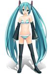  aqua_eyes aqua_hair blush boots bra detached_sleeves eto hatsune_miku lingerie long_hair panties simple_background slim_legs solo strapless strapless_bra striped striped_panties thigh_boots thighhighs twintails underwear underwear_only very_long_hair vocaloid 