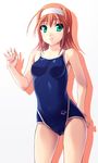  aqua_eyes arena_(company) bare_shoulders breasts cameltoe collarbone competition_school_swimsuit competition_swimsuit covered_nipples hairband highres kimi_ga_nozomu_eien norizou_type-r one-piece_swimsuit orange_hair short_hair small_breasts solo standing suzumiya_akane swimsuit 