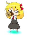  ascot blonde_hair chibi food food_in_mouth full_mouth hair_ribbon meme mouth_hold natoubee o_o pocky ribbon rumia shirt short_hair skirt skirt_set solo too_many touhou vest 