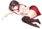  bad_id bad_pixiv_id black_eyes black_hair black_legwear breasts food itou_nanami looking_at_viewer lying midriff navel on_side open_clothes open_mouth open_shirt original over-kneehighs pleated_skirt pocky school_uniform serafuku shirt short_hair skirt small_breasts solo thighhighs underboob zettai_ryouiki 