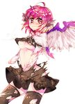  ahoge animal_ears bird black_legwear breasts highres medium_breasts midriff mystia_lorelei navel no_bra no_hat no_headwear pink_eyes pink_hair short_hair shukawa_makoto sketch solo thighhighs torn_clothes torn_legwear touhou underboob wavy_mouth wings zettai_ryouiki 