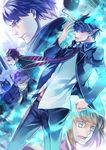  4boys ao_no_exorcist bad_id bad_pixiv_id black_hair blazer blonde_hair blue_eyes blue_fire brothers fire glasses jacket kellked kuro_(ao_no_exorcist) mole moriyama_shiemi multiple_boys okumura_rin okumura_yukio pointy_ears school_uniform shima_renzou short_hair siblings suguro_ryuuji 