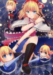  alice_margatroid blonde_hair blue_eyes book boots capelet chibi cross-laced_footwear doll dress highres lace-up_boots lance polearm sash shanghai_doll short_hair solo string touhou tsugaru_(co-walker) weapon wrist_cuffs 