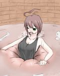  blush brown_hair female girl green_eyes lowres monster open_mouth vore 