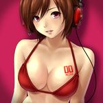  asami_(undoundo) bikini_top breasts brown_eyes brown_hair cleavage face headphones large_breasts light_smile lips lipstick makeup meiko parted_lips red_eyes short_hair smile upper_body vocaloid 