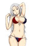  armpits bad_id bad_pixiv_id bikini breasts front-tie_top go-m grey_eyes grey_hair hair_down large_breasts long_hair navel side-tie_bikini silver_hair simple_background solo swimsuit touhou very_long_hair yagokoro_eirin 