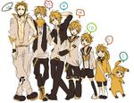  6+boys 7boys adult age_progression alternate_age animal_costume animal_suit artist_request bag bandana bandanna beard blonde_hair blue_eyes blush boots child facial_hair footwear gloves grin hand_on_head hat jacket kagamine_len male male_focus multiple_boys older open_clothes open_mouth open_shirt pants pikachu_(cosplay) pokemon ponytail shirt short_hair shorts shota shoulder_bag smile socks solo tattoo time_paradox vest vocaloid wink yellow_(pokemon) younger 