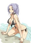  :o alternate_hairstyle bad_id bad_pixiv_id bikini black_bikini blush breasts choker covered_nipples front-tie_top go-m kumoi_ichirin large_breasts lowleg lowleg_bikini mole mole_under_eye ponytail purple_eyes purple_hair side-tie_bikini skindentation solo strap_gap swimsuit touhou water wet 