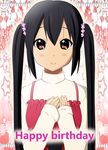  black_hair brown_eyes hanatani_nina happy_birthday k-on! long_hair nakano_azusa solo twintails 