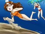  asphyxiation bad_id bad_pixiv_id bare_legs barefoot bikini blue_hair blush braid brown_hair bubble diving drowning feet freediving kuroki_manatsu long_hair multiple_girls ocean ocean_bottom one-piece_swimsuit peril sand saver_(artbysaver) short_twintails swimming swimsuit tachibana_ichika twintails underwater utakata watch 