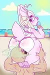  beach big_butt bikini blonde_hair butt clothing dessert effie_the_skunk facesitting fart female food fur hair human hybrid ice_cream lagomorph mammal mephitid multicolored_fur outside pastelassz pink_fur rabbit seaside skunk sunny swimsuit two_tone_fur water white_fur 