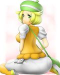  bel_(pokemon) blonde_hair blush boris_(noborhys) green_eyes looking_back pantylines pokemon shoushin_(shoushin04) sitting solo 