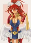  angel_wings armor belt blush breasts female girl gloves highres katatuki red_eyes red_hair scarf smile wings 