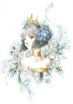  bad_id bad_pixiv_id choker crown face feathers flower gwendolyn hair_ornament lowres nanai_yuki odin_sphere rose solo traditional_media watercolor_(medium) white_flower white_rose 