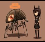  beetle brown_eyes bug chibi gia insect looking_at_viewer original purple_hair robot short_hair solo thighhighs 