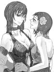  428 alphard alternate_costume bad_id bad_pixiv_id bare_shoulders breasts canaan choker cleavage dancing dress flower formal gloves greyscale hair_down hair_flower hair_ornament holding_hands jitome large_breasts liang_qi looking_at_another medium_breasts monochrome multiple_girls oekaki ra1kn short_hair smile yuri 