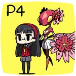  amagi_yukiko arms_behind_back black_hair black_legwear blush_stickers chan_co chibi glasses hairband konohana_sakuya long_hair pantyhose persona persona_4 school_uniform serafuku smile standing 