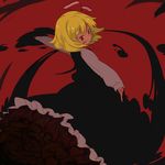  abe_kanari blonde_hair child darkness dress frills hair_ribbon highres outstretched_arms red red_background red_eyes ribbon rumia solo touhou vest 