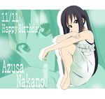  bare_shoulders barefoot black_hair brown_eyes character_name dress happy_birthday ikari_manatsu k-on! long_hair looking_at_viewer nakano_azusa sitting smile solo twintails zoom_layer 