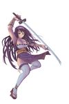  breasts female girl highres katana katatuki long_hair purple_hair simple_background sword weapon 
