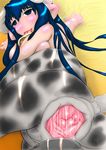  1girl ahegao anus ass bell blue_eyes blue_hair blush breasts corpse_dust cow_bell empty_eyes fucked_silly gaping horns long_hair monster_girl open_mouth pussy tongue uncensored 