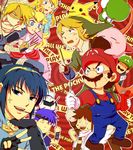  6+boys bandages blonde_hair blue_eyes blue_hair brown_hair crown facial_hair fire_emblem fire_emblem:_monshou_no_nazo fire_emblem:_souen_no_kiseki food gen_1_pokemon gloves hat ike kid_icarus kirby kirby_(series) link long_hair luigi mario mario_(series) marth mask meta_knight metroid multiple_boys multiple_girls mustache pikachu pit_(kid_icarus) pocky pointy_ears pokemon pokemon_(creature) princess_peach princess_zelda saiba_(henrietta) samus_aran sheik smile super_mario_bros. super_smash_bros. the_legend_of_zelda the_legend_of_zelda:_ocarina_of_time the_legend_of_zelda:_twilight_princess yoshi zero_suit 