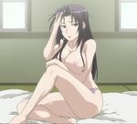  breasts highres kazehana long_hair nude panties purple_hair screencap sekirei sitting solo underwear 