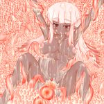  blush breasts cum dark_skin female girl open_mouth pregnant red_eyes tentacle vaginal white_hair zutsu 