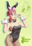  absurdres animal_ears bow bowtie bunny_ears bunnysuit detached_collar fishnet_pantyhose fishnets fukusuke_hachi-gou glasses highres long_hair original pantyhose purple_eyes red_hair solo wrist_cuffs zoom_layer 