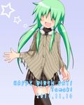  green_hair happy_birthday long_hair lucky_star mai_(t-5) no_eyes solo sweater thighhighs twintails yamanobe_tamaki 