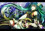  belt bridal_gauntlets chain collar green_eyes green_hair hatsune_miku leash letterboxed long_hair navel nou skirt solo thighhighs twintails very_long_hair vocaloid 